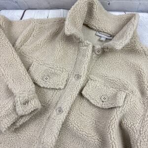 Woman Within Sherpa Beige Jacket Button Up 2 Pockets Size 22W